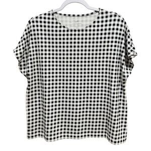 J. Jill Luxe Supima Relaxed Tee Black White Checked Top Women’s Size Petite MP
